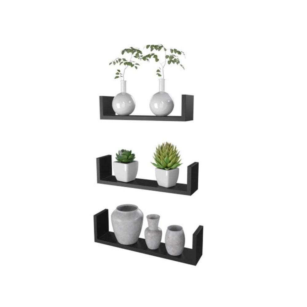 Prateleira Com Aba Estilo 3 Peças - Dicarlo Preto
