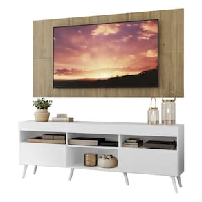 Rack Com Painel Tv 65" Retrô Londres Multimóveis V3337 Rustic/branco Rustic/branco