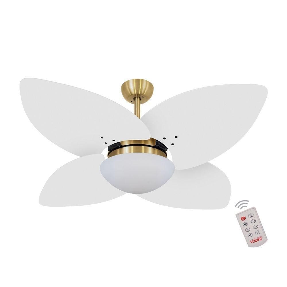 Ventilador De Teto Dourado 4 Pás Branco 220v C/ Controle