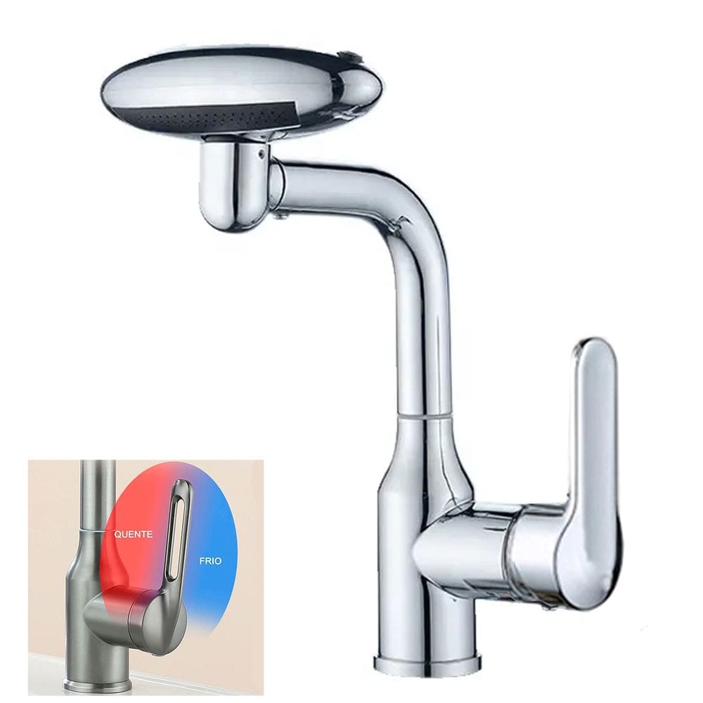 Torneira Monocomando Cozinha Misturador Agua Quente Fria Rotaçao 360 Graus Quatro Jatos Bancada Mesa Moderno Luxo Banheiro Area Externa