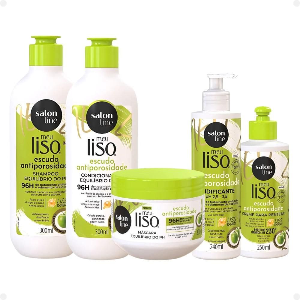 Salon Line Meu Liso Escudo Antiporosidade: Shampoo, Condicionador, Máscara, Acidificante e Creme para Pentear