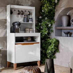 Aparador Buffet Cantinho do Café Flow 2 Portas com Pés em Madeira Branco com Freijó - Rede Móveis