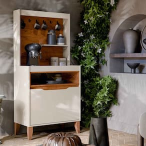 Aparador Buffet Cantinho do Café Flow 2 Portas com Pés em Madeira OffWhite com Freijó - Rede Móveis