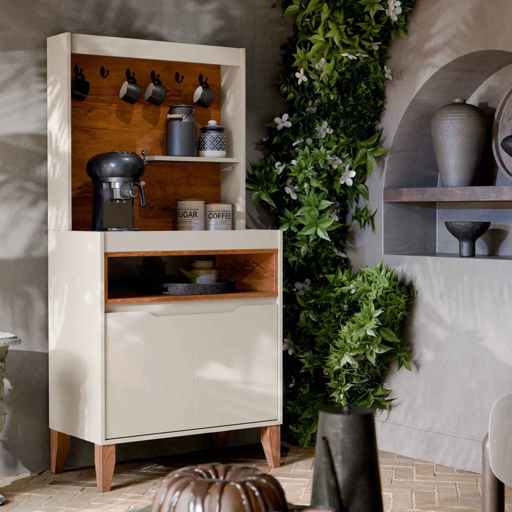 Aparador Buffet Cantinho do Café Flow 2 Portas com Pés em Madeira OffWhite - Rede Móveis