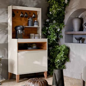 Aparador Buffet Cantinho do Café Flow 2 Portas com Pés em Madeira OffWhite - Rede Móveis