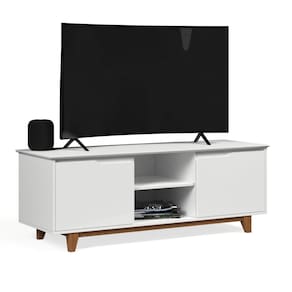 Rack Bancada Flow para Tv 146 cm 2 Portas com Pés de Madeira Branco - Rede Móveis