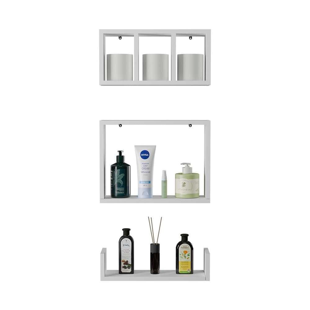 Conjunto Nicho e Prateleira Branco para Banheiro 40 x 12cm