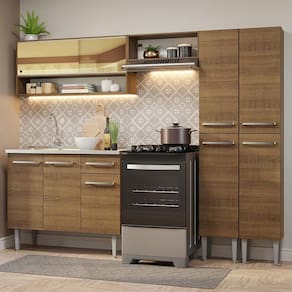 Armário De Cozinha Compacta 229cm Com Pia Rustic Emilly Madesa 11 Rustic