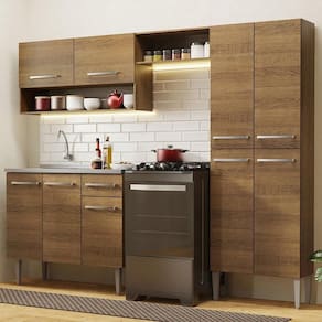 Armário De Cozinha Compacta 229cm Com Pia Rustic Emilly Madesa 10 Rustic