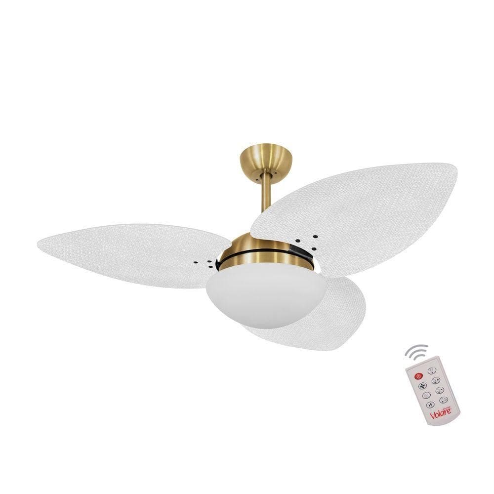 Ventilador De Teto Dourado 3 Pás Branco 127v C/ Controle