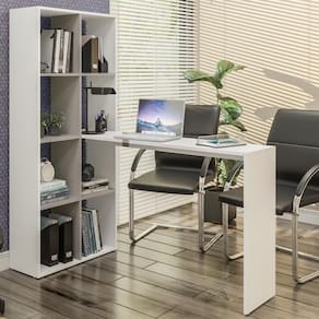 Escrivaninha/Mesa Office Com Estante Lateral Multimóveis Fg2561 Branca/Lacca Fumê