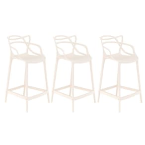 Kit 3 Banquetas Médias Bancada Cozinha Masters Allegra 66 Cm Creme