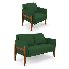 Kit 1 Sofá Namoradeira E 1 Poltrona Lana Veludo Base De Madeira - D`rossi Cor Verde