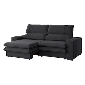 Sofá 2 Lugares Retrátil Noruega 180 Cm Veludo Grafite Pés Tabaco - D`rossi