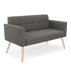 Sofá Namoradeira Elisa Suede Grafite Pés Palito Natural - D`rossi