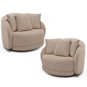 Kit 2 Poltronas Decorativa Giratória Para Sala Kaly M22 Linho Cru - Mpozenato