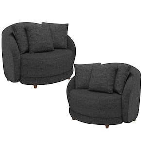 Kit 02 Poltronas Decorativa Sala De Estar Base Fixa De Madeira Witta M03 Linho Chumbo