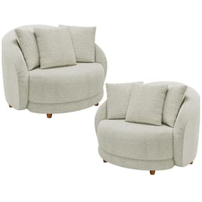 Kit 02 Poltronas Decorativa Sala De Estar Base Fixa De Madeira Witta M03 Bouclê Bege Claro