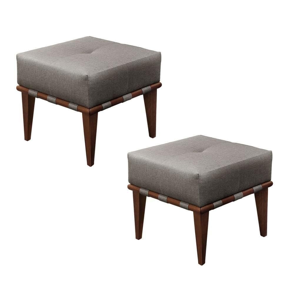 Conjunto - 2 Puffs Banqueta Noé Luxo Castellar Móbile Linho Cappuccino