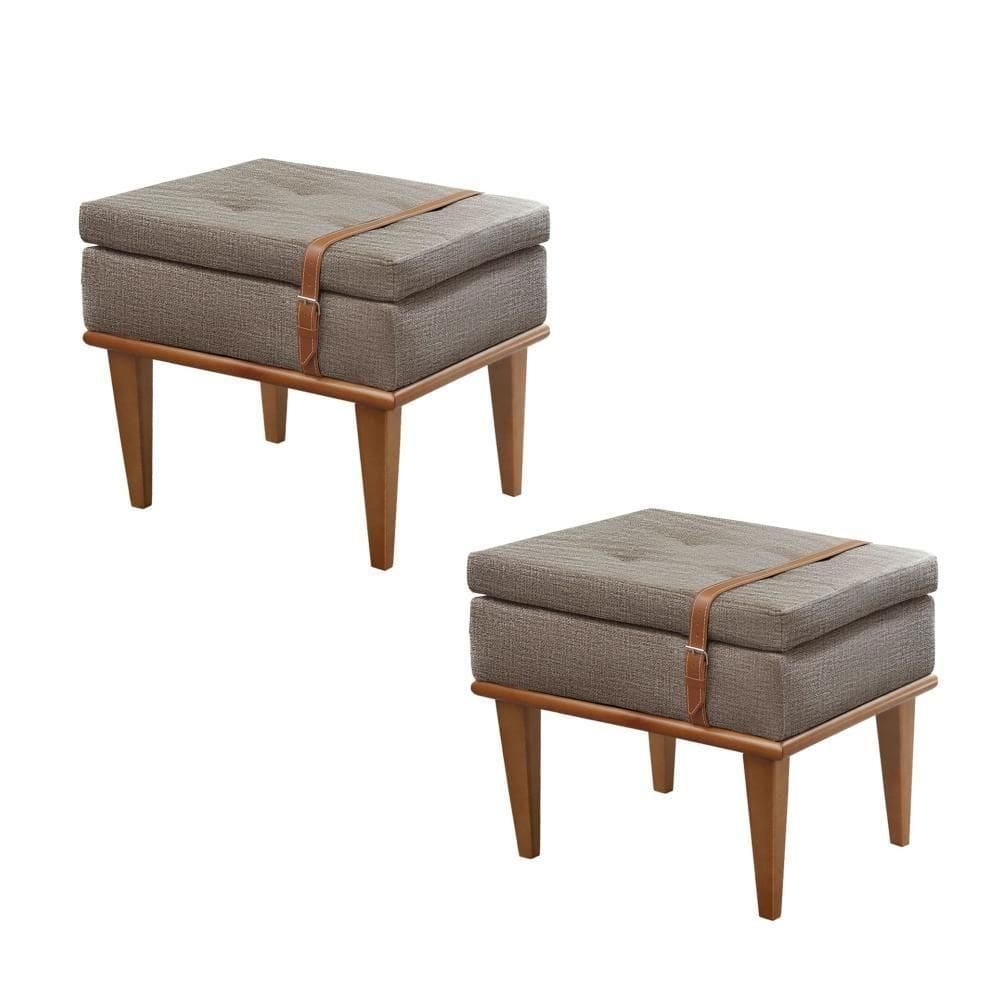 Conjunto - 2 Puffs Banqueta Londres Luxo Castellar Móbile Linho Cappuccino