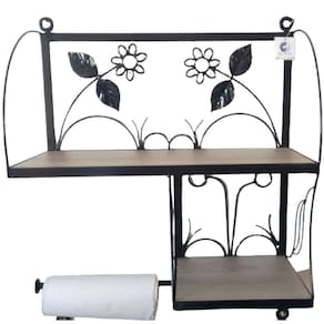 Suporte Prateleira Ferro Cor Preta Duplo Cozinha Flores