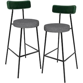 Kit 02 Banquetas Alta Bar Cozinha Sala Jantar Milão L02 Facto Verde Linho Cinza Escuro