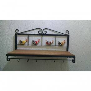 Prateleira Cozinha Ferro Galinhas Madeira 60 Cm Largura