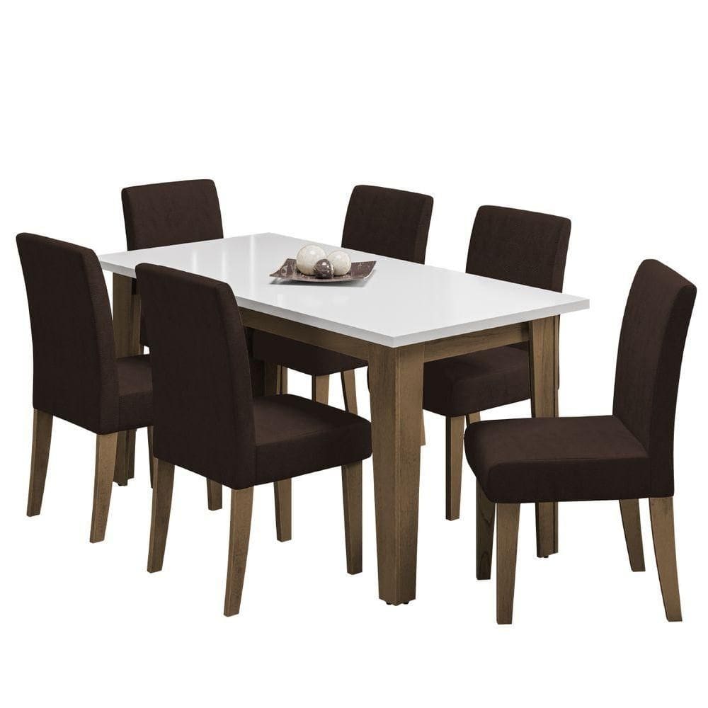 Conjunto De Mesa Sala De Jantar Miami Com 6 Cadeiras Trieste Suede 1,60m Cedro / Off White / Chocola