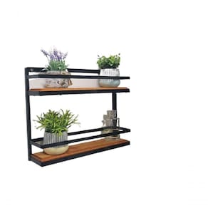 Prateleira Ferro Dupla Preta Madeira 2 Andares 40 Cm Altura
