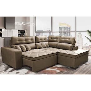 Sofá De Canto 2,60x2,36m Retrátil E Reclinável Com Molas Cama Inbox Platinum Direito Suede Castor