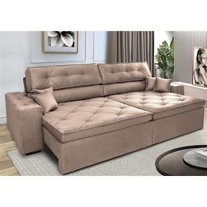 Sofá Retrátil E Reclinável 3,12m Com Molas Cama Inbox Estilo Suede Velusoft Castor
