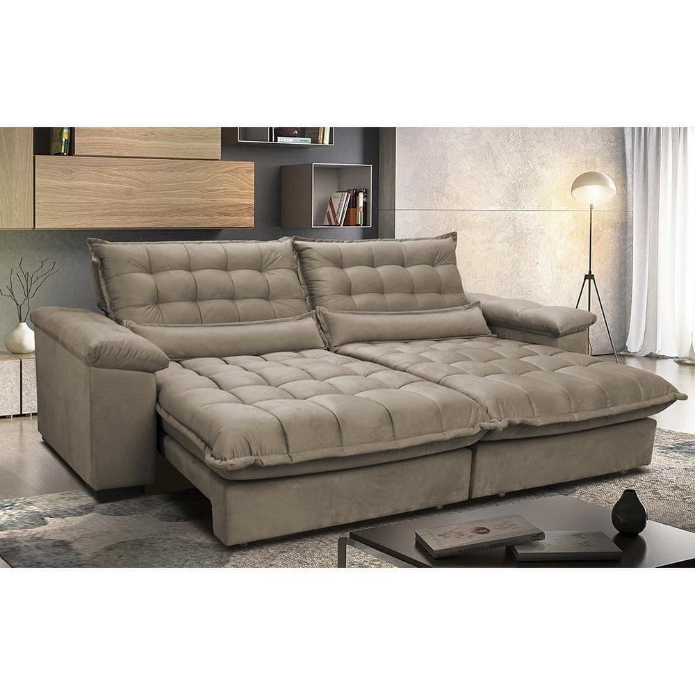 Sofá Retrátil E Reclinável 2,12m Com Molas Ensacadas Cama Inbox Aconchego Tecido Suede Castor