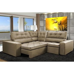 Sofa De Canto Retrátil E Reclinável Com Molas Cama Inbox Austin 2,20m X 2,20m Suede Velusoft Castor