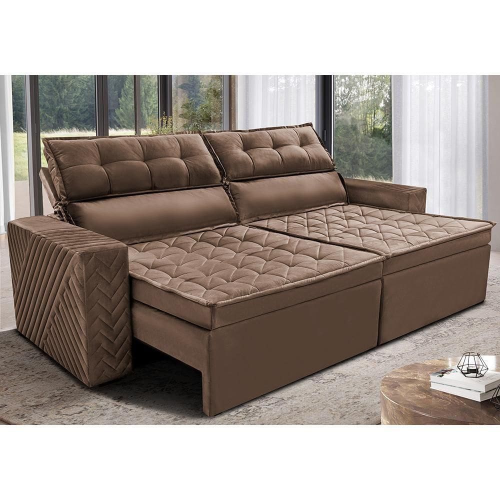 Sofá Retrátil E Reclinável 2,30m Cama Inbox Charm Velusoft Castor
