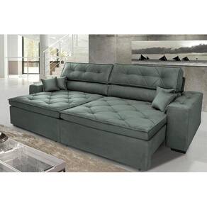 Sofá Austin 2,02m Retrátil, Reclinável Com Molas No Assento E Almofadas, Suede Grafite Cama Inbox