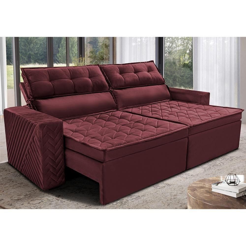 Sofá Retrátil E Reclinável 2,00m Cama Inbox Charm Velusoft Vinho