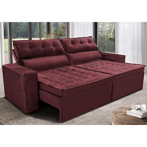 Sofá Retrátil E Reclinável 2,00m Cama Inbox Charm Velusoft Vinho