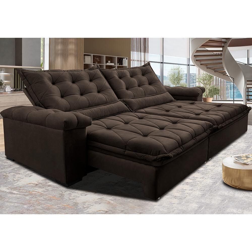 Sofá Retrátil E Reclinável 2,95M Cama Inbox Big Fresh Com Softgel D40 Velupluma Café