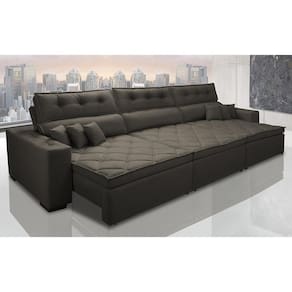 Sofá Austin 3,22m Retrátil, Reclinável Com Molas No Assento E Almofadas, Suede Café Cama Inbox