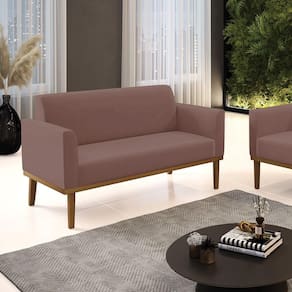 Poltrona Namoradeira Decorativa Pés Fixo Em Madeira Castanho Veludo Rose