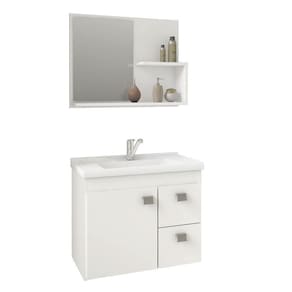 Conjunto Armário Para Banheiro 100% Mdf Isa Com Espelheira E Pia Mgm Móveis Branco Branco