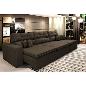 Sofá Cairo 3,82m Retrátil, Reclinável Tecido Suede Café