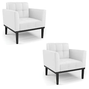 Kit 2 Poltronas Decorativas Pés Fixo Em Madeira Preto Pu Branco