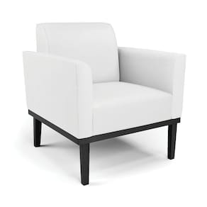 Poltrona Decorativa Pés Fixo Em Madeira Preto Pu Branco