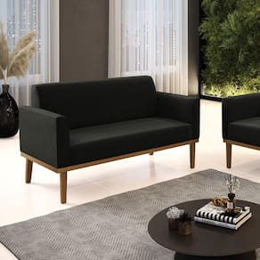 Poltrona Namoradeira Decorativa Pés Fixo Em Madeira Castanho Suede Preto
