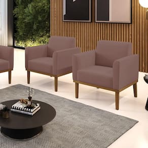Kit 2 Poltronas Decorativas Pés Fixo Em Madeira Castanho Veludo Rose
