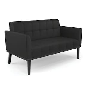 Poltrona Namoradeira Decorativa Pés Fixo Em Madeira Preto Pu Preto
