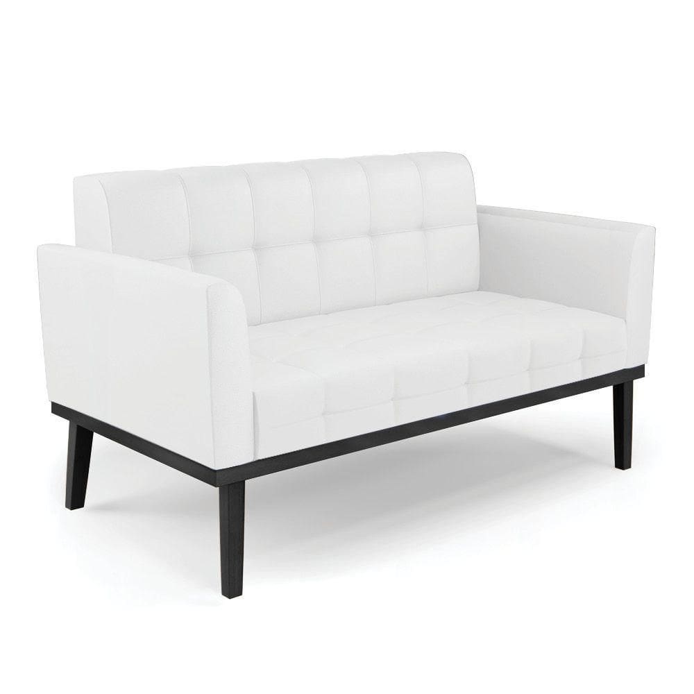 Poltrona Namoradeira Decorativa Pés Fixo Em Madeira Preto Pu Branco