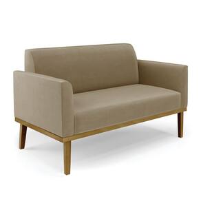 Poltrona Namoradeira Decorativa Pés Fixo Em Madeira Castanho Suede Nude