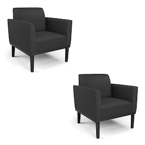 Kit 2 Poltronas Decorativas Pés Fixo Em Madeira Preto Pu Preto